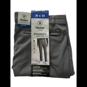NEW Hurley Mens Regular Fit Performance Stretch Pants Gray Water Repellent 36x30